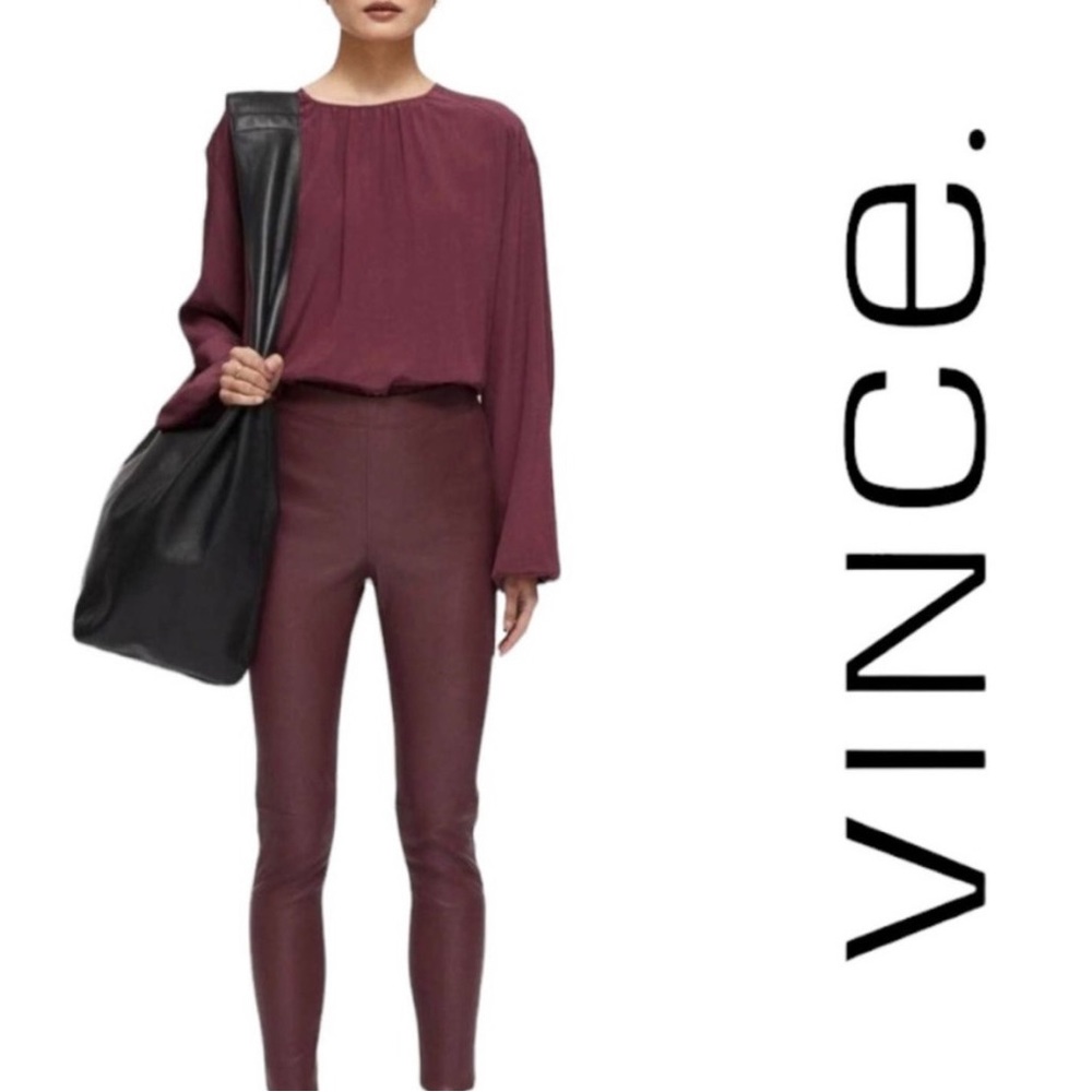 Dark Red Vince Leather Leggings